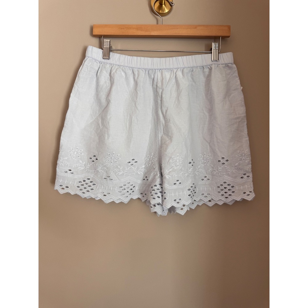 Shabby Chic Womens Blue Cotton Eyelet‎ Embroidered Scallop Hem Shorts NWT Size L